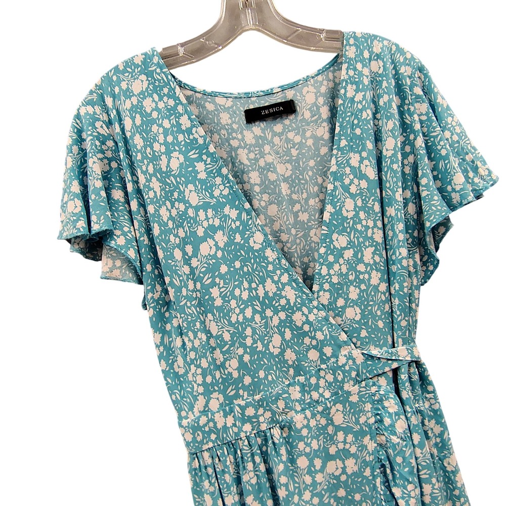 ZESICA Womens Teal Blue Boho Party‎ loral Print Wrap Ruffle Maxi Dress Large